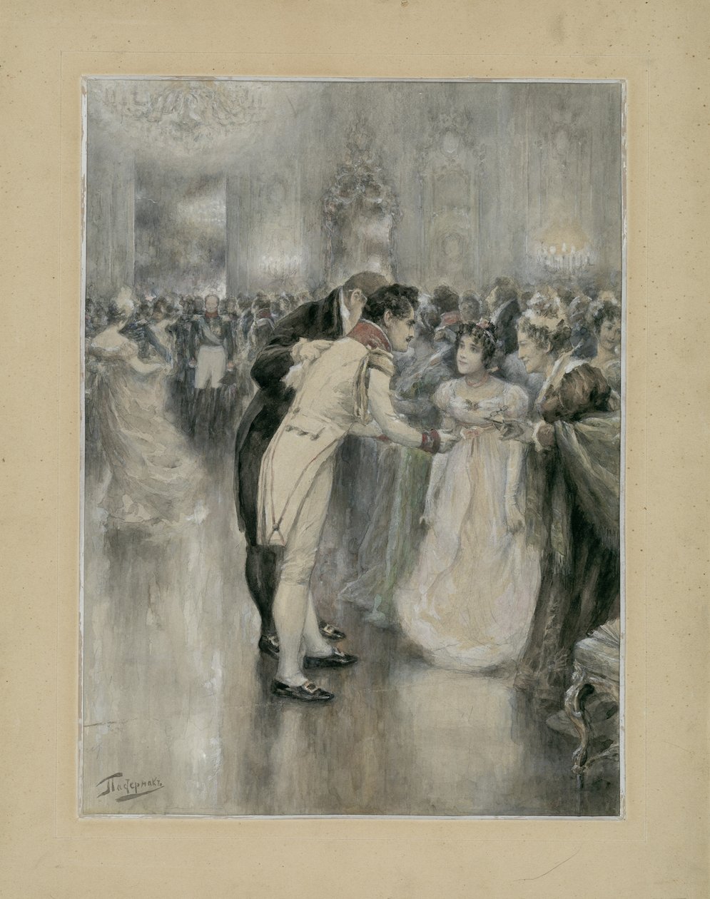 Natasha på sin første ball. Illustrasjon for romanen Krig og fred av Leo Tolstoj, 1893. av Leonid Osipovich Pasternak
