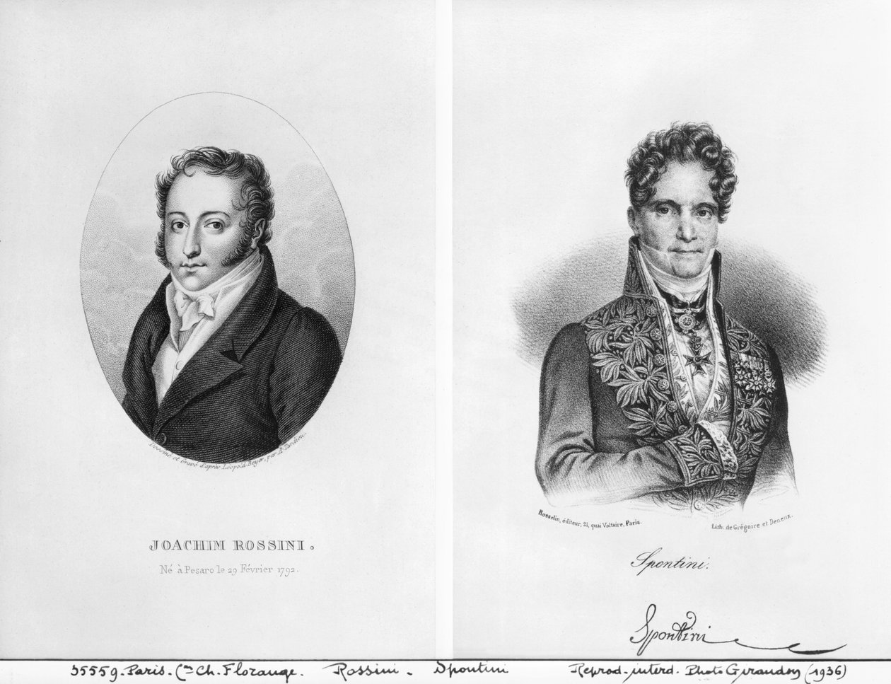 Gioacchino Rossini (1792-1868) og Gaspare Spontini (1774-1851) gravert av Ambroise Tardieu (1788-1841) og Gregoire et Deneux (1700-1800-tallet) av Leopold Beyer