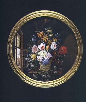 Blomster ved et åpent vindu av Leopold Brunner