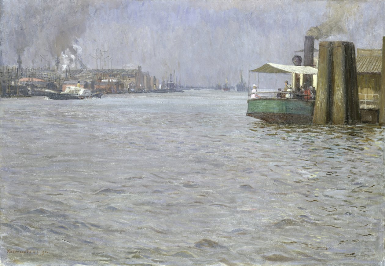 Søndagsatmosfære på Elben, St. Paul Landing Bridge, 1901 (se også 147984) av Leopold Karl Walter von Kalckreuth