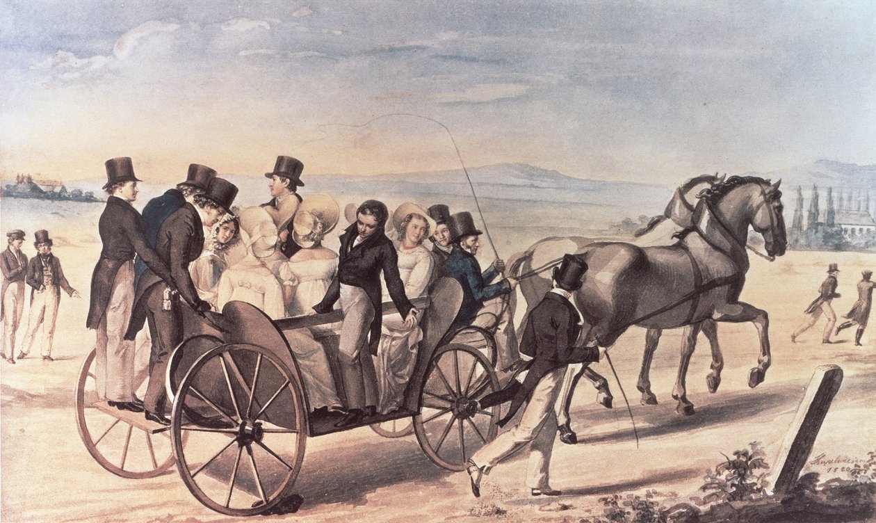 Utflukt av Schubertianerne fra Atzenbrugg til Aumuhl, med Franz Peter Schubert (1797-1828) stående til venstre sammen med kunstneren, 1820 av Leopold Kupelwieser