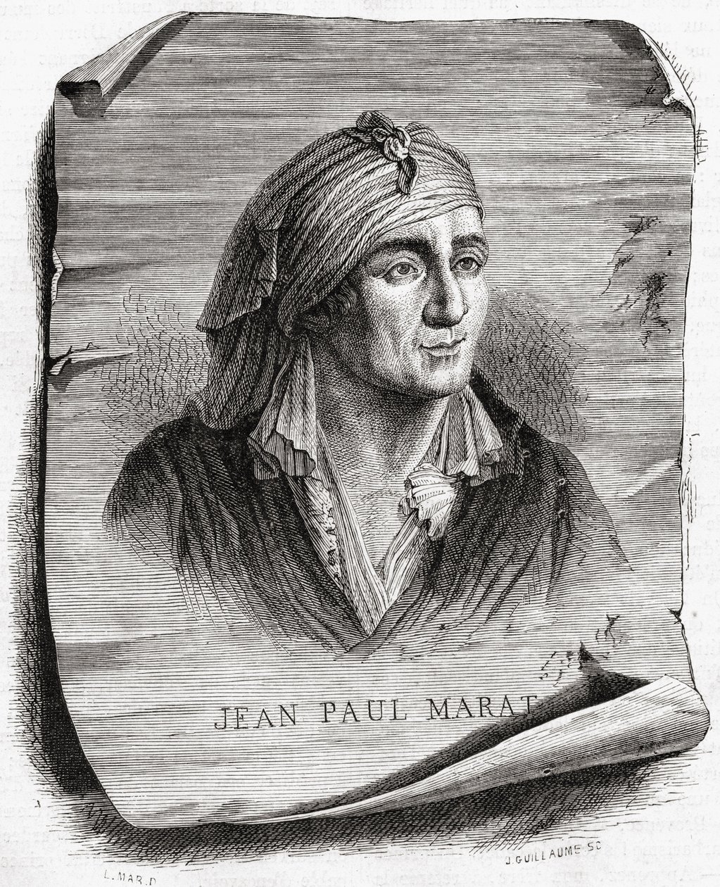 Portrett av Jean Paul Marat (1743-93) gravert av Jean Baptiste Amedee Guillaume (1822-93) av Leopold Mar
