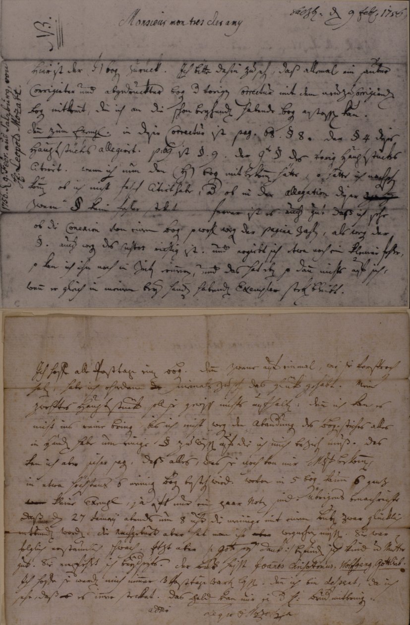 Brev fra Leopold Mozart som informerer J.J. Lotter av fødselen til sønnen hans, Amadeus Mozart, 9. februar 1756 av Leopold Mozart