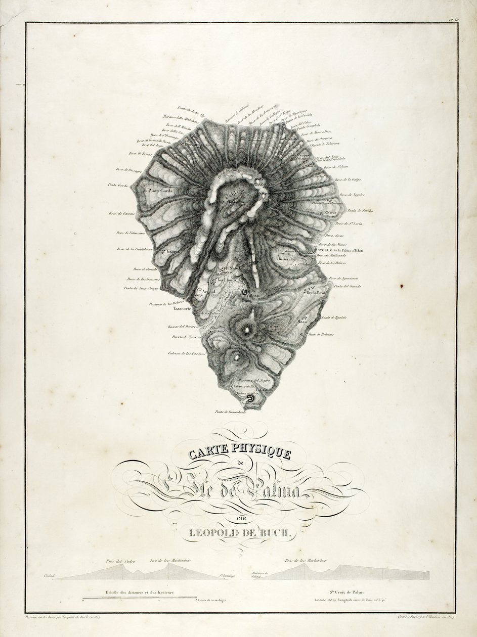 Fysisk kart over La Palma, 1814 av Leopold de Buch