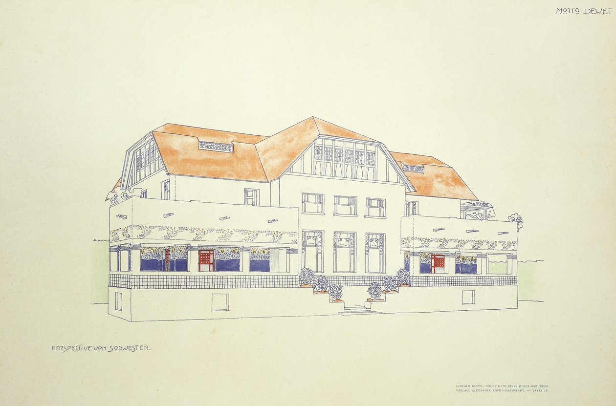 Utsikt fra nordøst, ca. 1901 (farge litho) av Leopold (after) Bauer