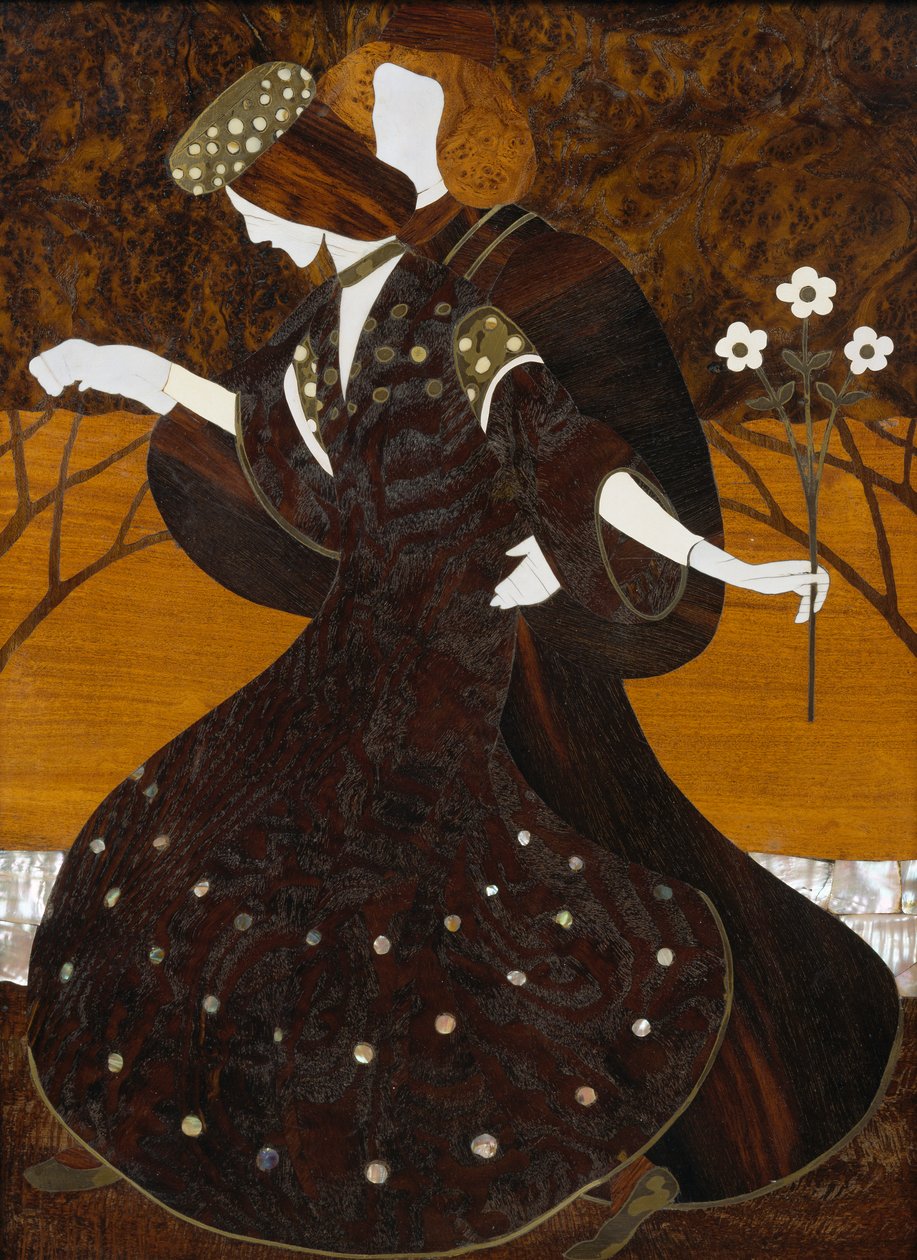 Kommode, ca 1908, av Leopold Bauer (1872-1938), valnøtt, messing og perlemor, Detalj, Østerrike, 1900-tallet av Leopold Bauer
