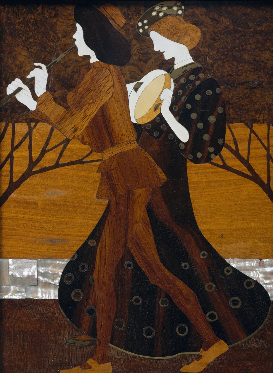 Kommode, ca 1908, av Leopold Bauer (1872-1938), valnøtt, messing og perlemor, Detalj, Østerrike, 1900-tallet av Leopold Bauer