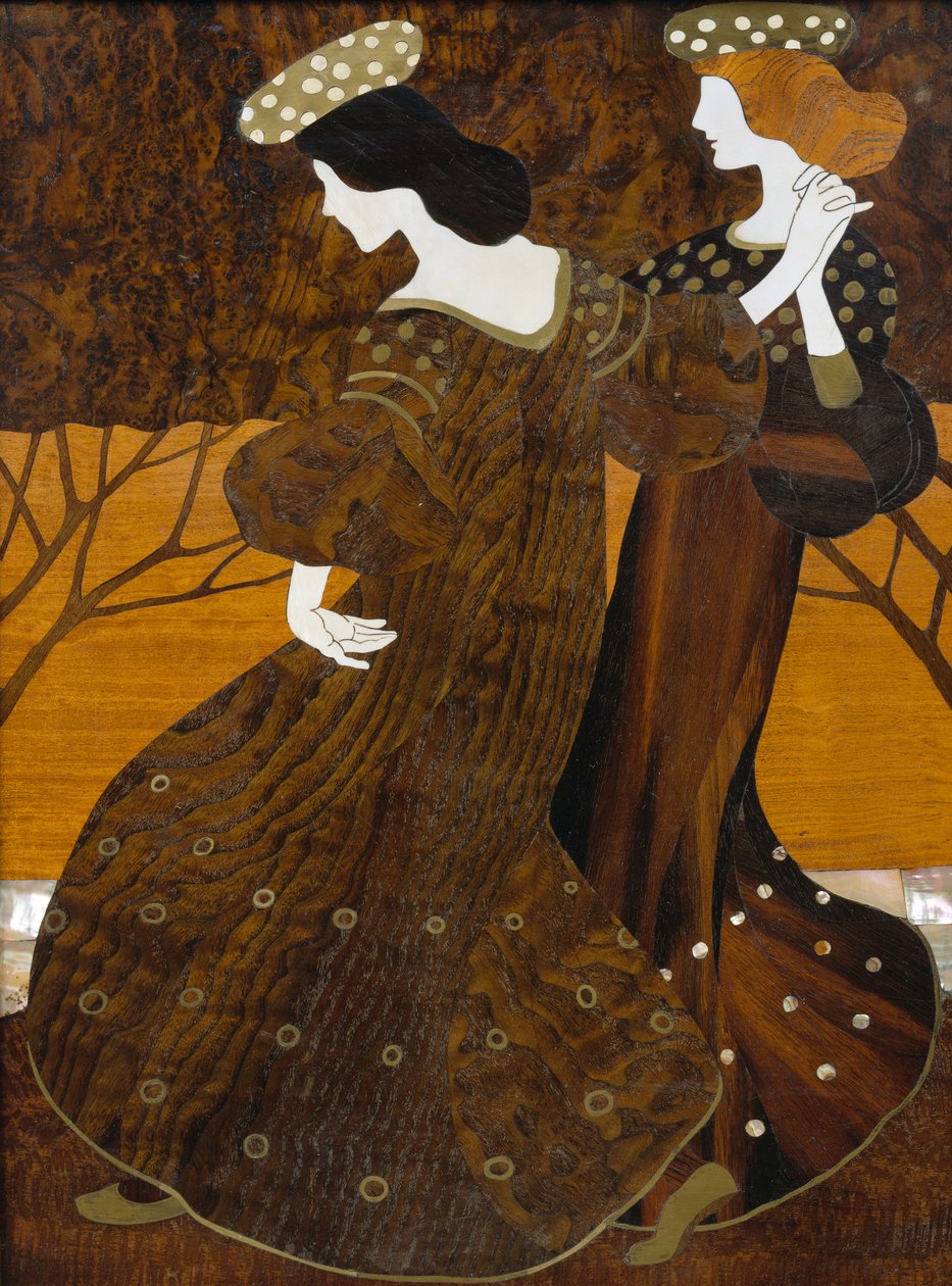 Kommode, ca 1908, av Leopold Bauer (1872-1938), valnøtt, messing og perlemor, Detalj, Østerrike, 1900-tallet av Leopold Bauer
