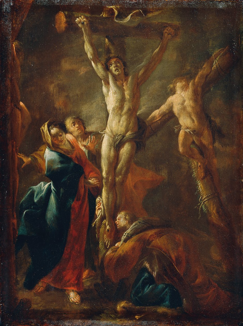 Kristus på korset med Maria, Johannes, Magdalena og de to tyvene av Leopold Blonder