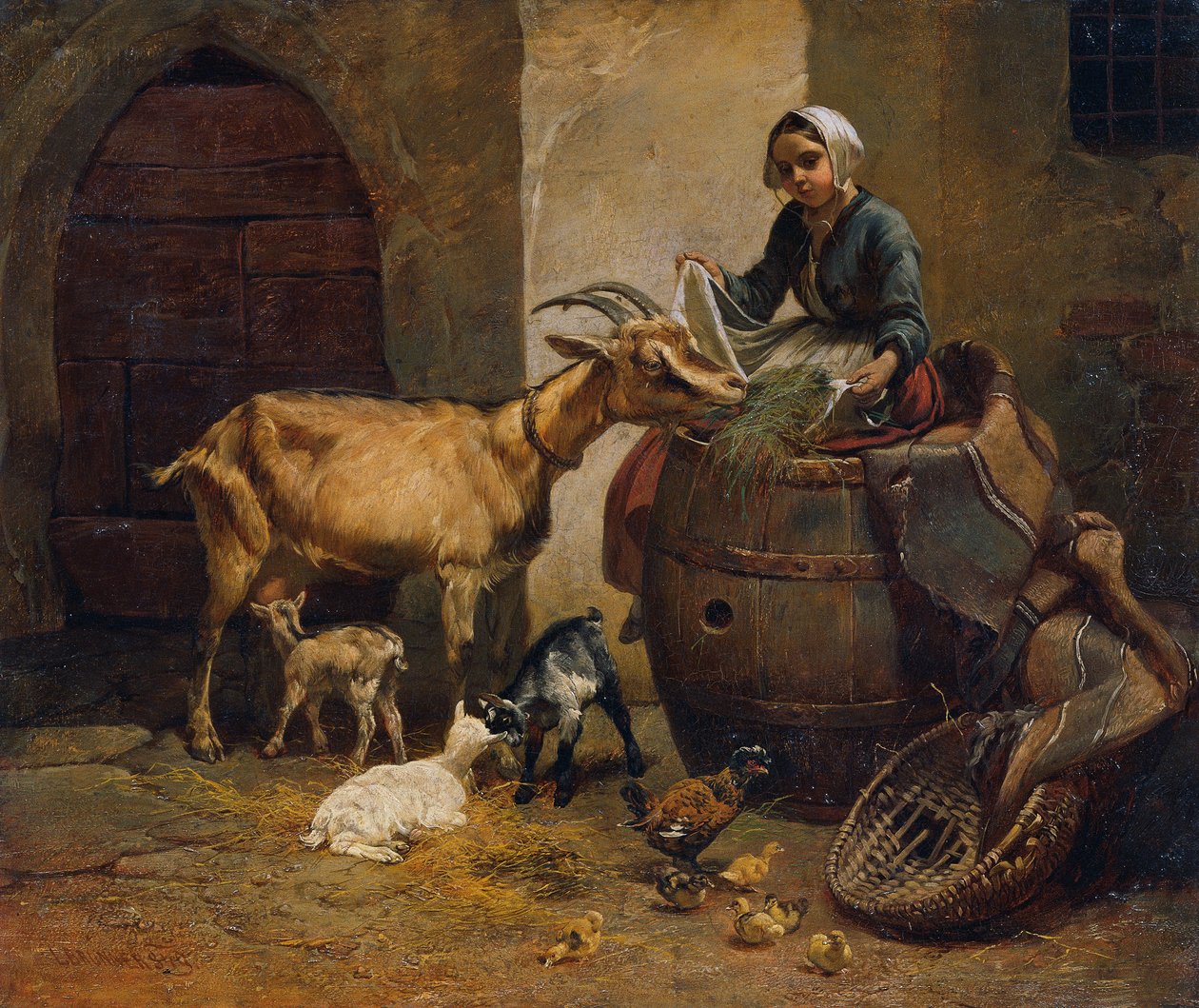 jente med geit av Leopold Brunner d. J.