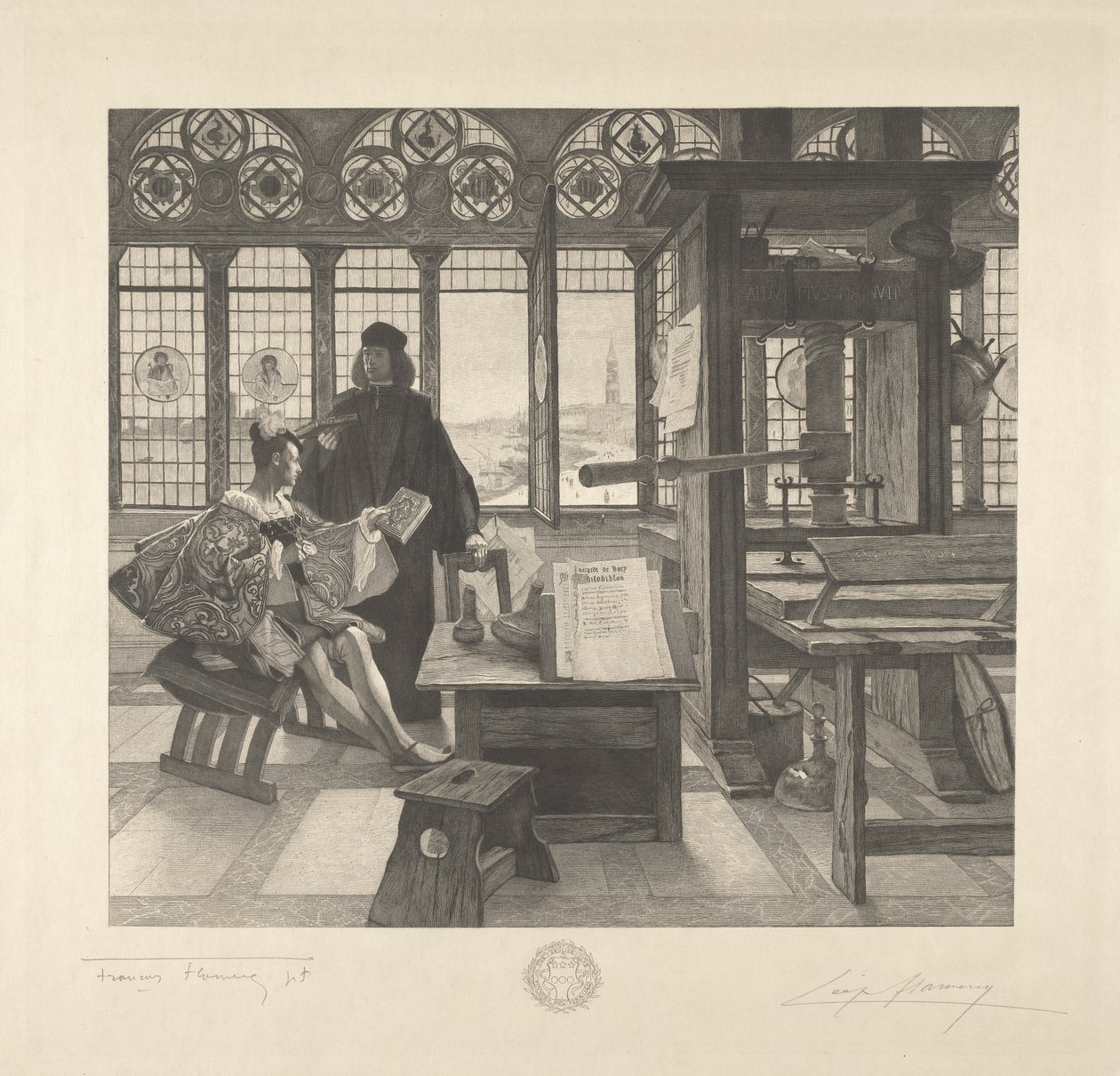 Grolier med skriveren Aldus Manutius av Leopold Flameng