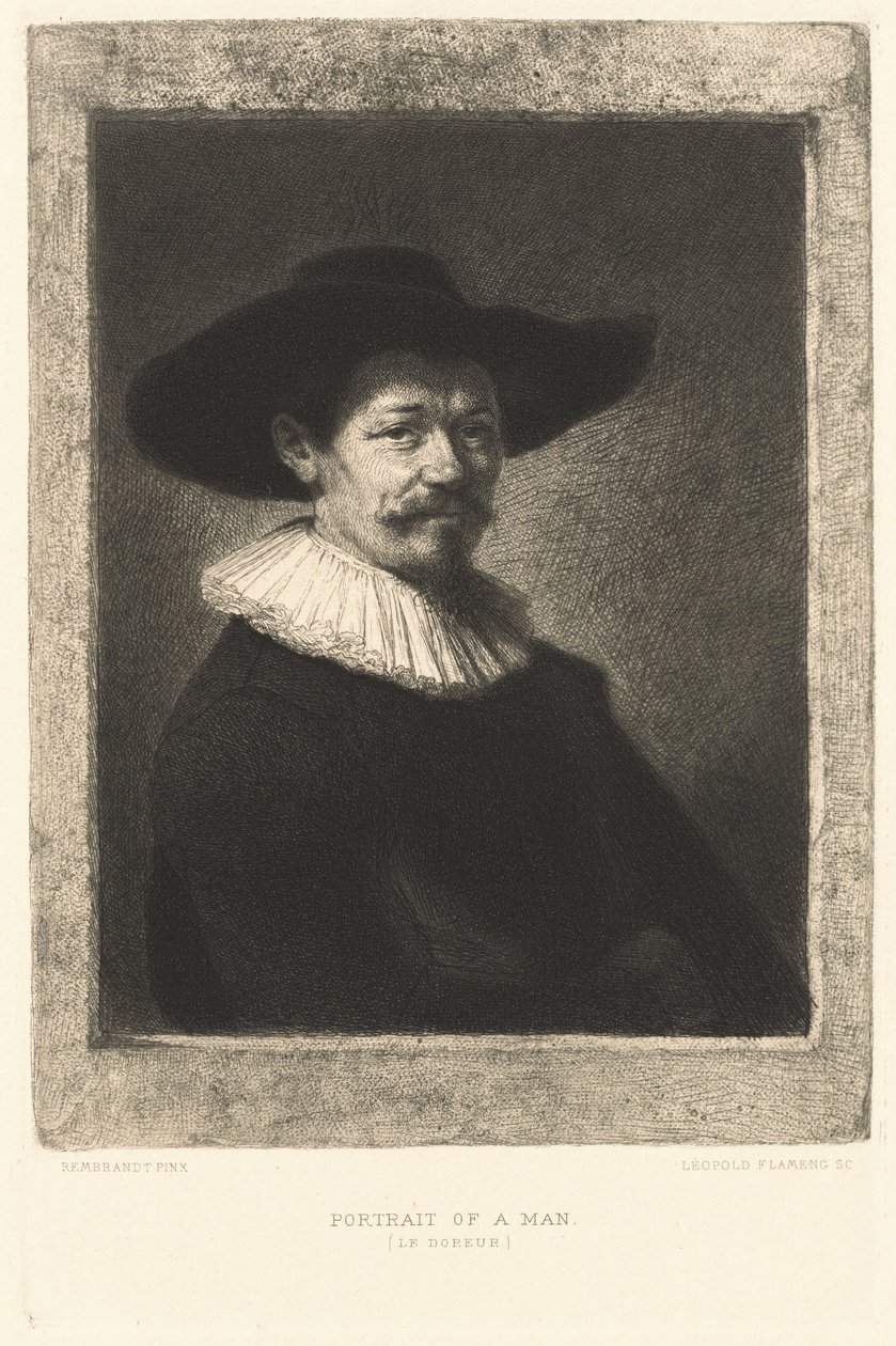 Portrett av en mann (The Gilder) av Leopold Flameng after Rembrandt van Rijn