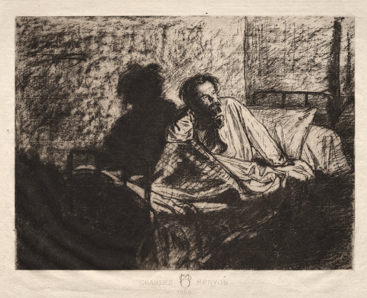Portrett av Meryon som sitter oppe i sengen av Leopold Fleming
