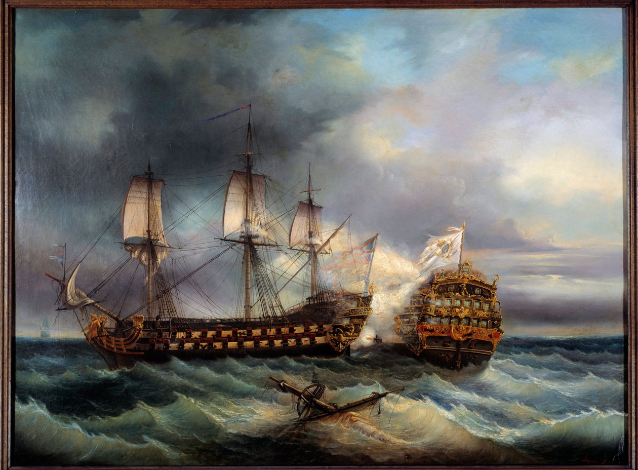 Sjøkamp mellom engelsk og fransk maleri av Leopold Le Guen (1828-1895) Brest fra 1800-tallet, Museum of Fine Arts av Leopold Le Guen