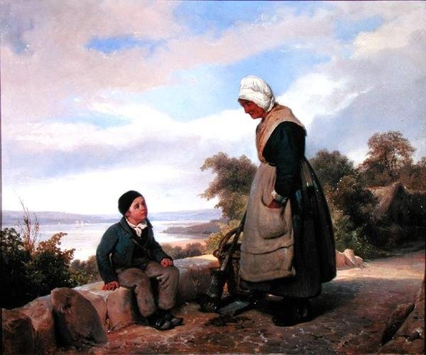 Bondekvinne og gutt (olje på lerret) av Leopold Leprince
