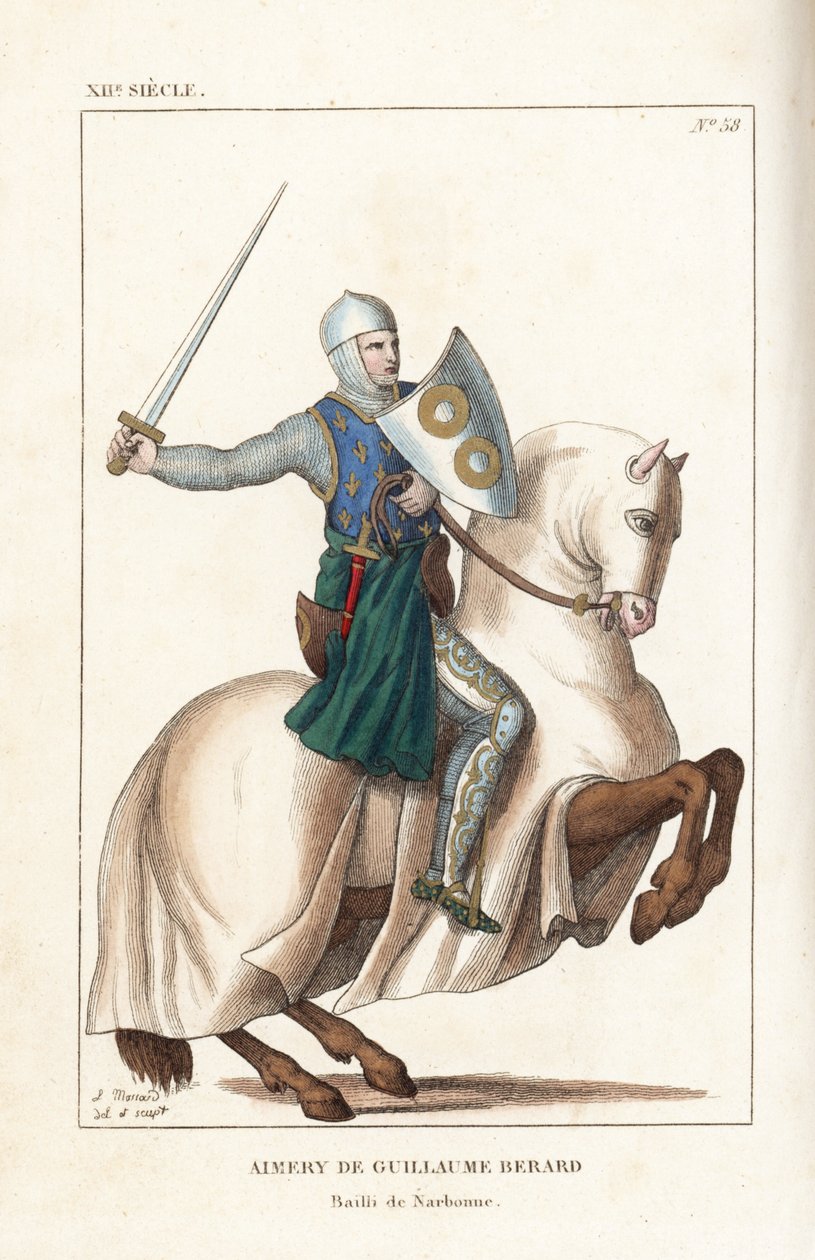 Aimery de Guillaume Berard , fransk ridder, condottiere og sjef for den florentinske hæren i slaget ved Campaldino av Leopold Massard