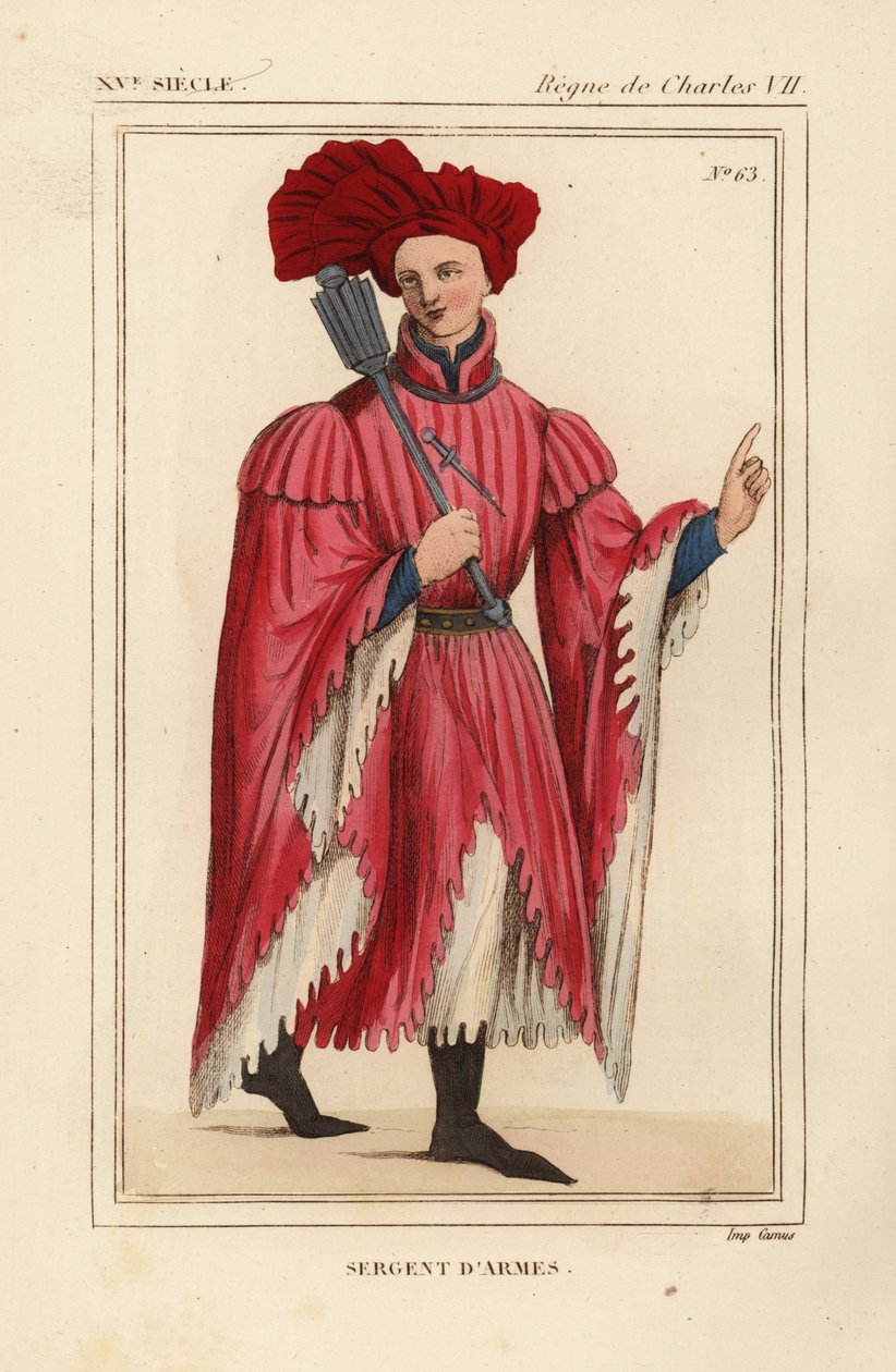 Sergeant d#39;armes eller sersjant-at-arms med seremoniell mace av Leopold Massard