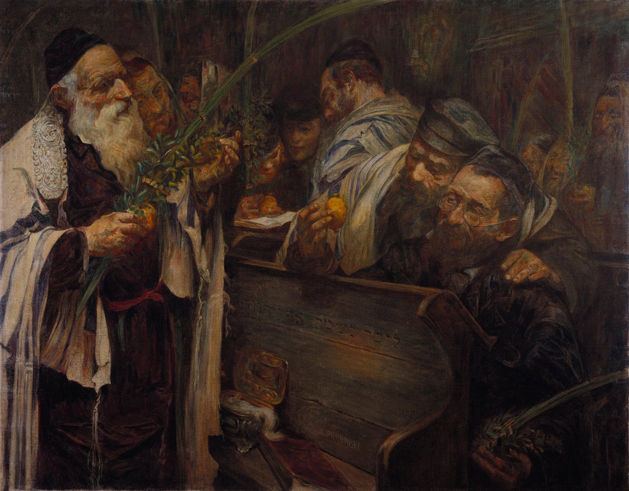 Sukkot i synagogen (olje på lerret) av Leopold Pilichowski