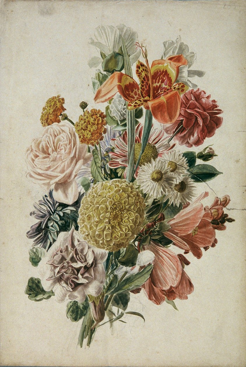 Bukett med ringblomster og lilje av Leopold von Stoll