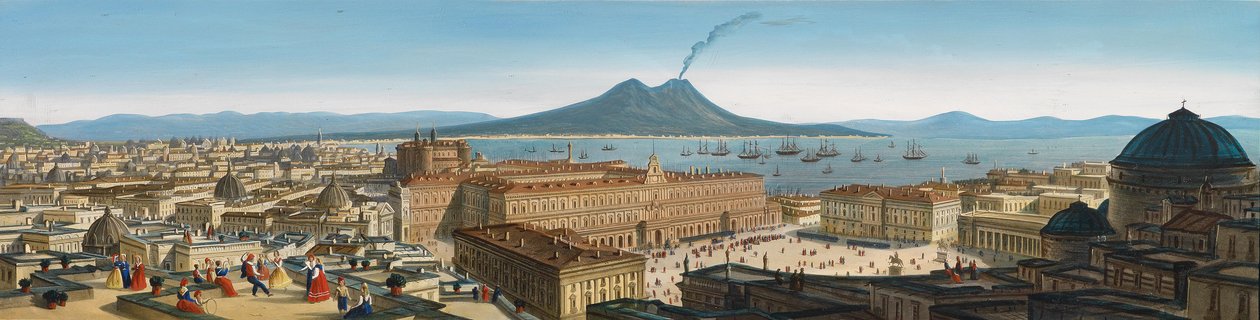 Piazza del Plebiscito og Vesuv av Leopoldo Calvi