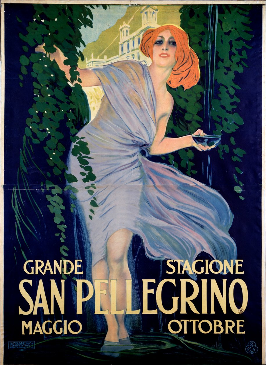 Reklameplakat for spabyen San Pellegrino, Italia av Leopoldo Metlicovitz