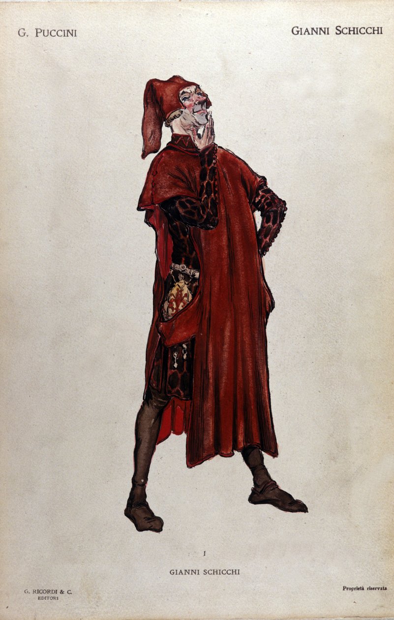 Kostyme for karakteren til Gianni Schicchi fra operaen "Il trittico" (Triptyken) av Giacomo Puccini (1858-1924) - 1919 av Leopoldo Metlicovitz