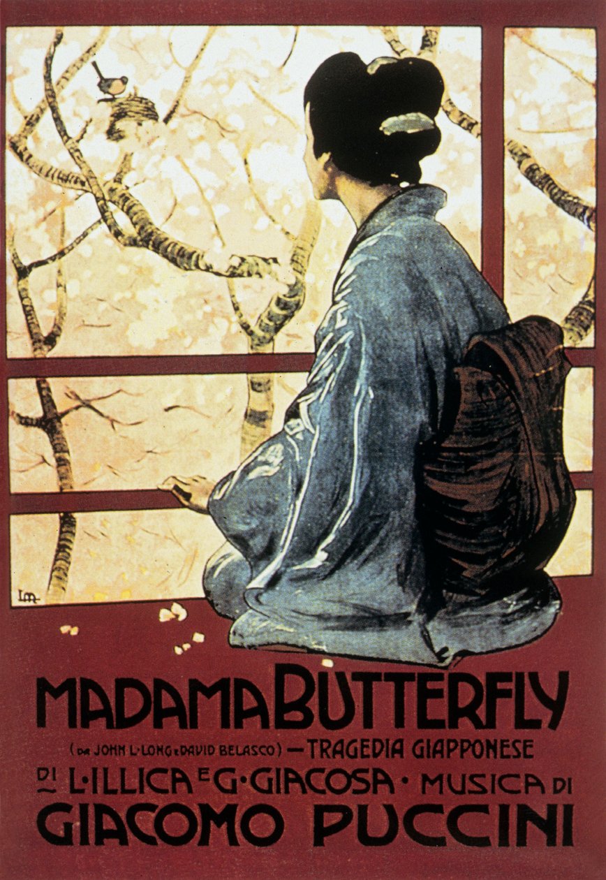 Omslag av Leopoldo Metlicovitz av partituret til operaen Mrs Butterfly av Giacomo Puccini av Leopoldo Metlicovitz