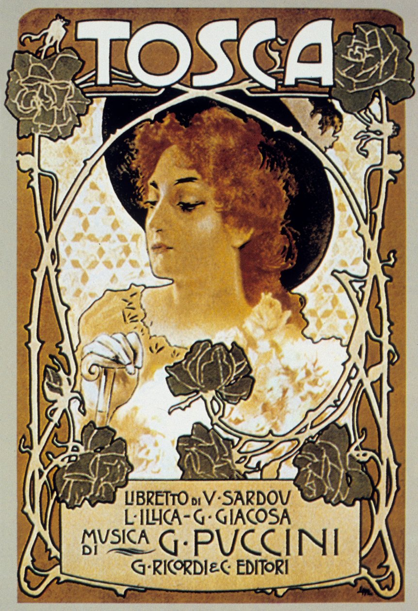 Omslag av Leopoldo Metlicovitz av partituret til operaen Tosca av Giacomo Puccini av Leopoldo Metlicovitz
