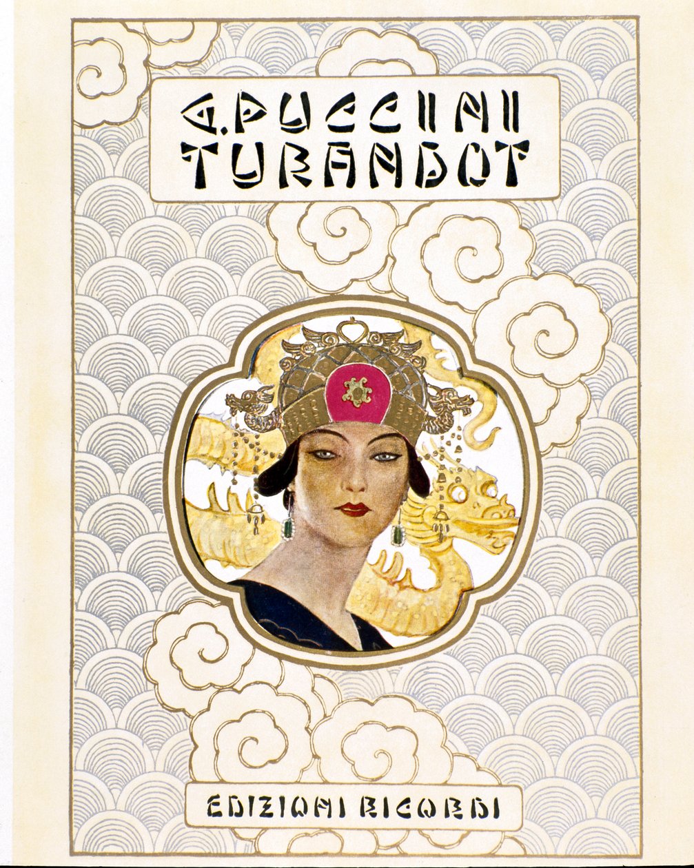 Omslag til partituret til operaen Turandot c. 1926 (gravering) av Leopoldo Metlicovitz