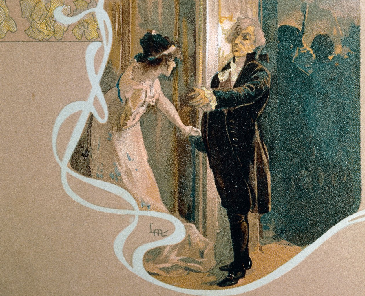 Illustrert postkort av Leopoldo Metlicovitz (1868-1944) som viser scene fra Tosca, opera av Giacomo Puccini (1858-1924) av Leopoldo Metlicovitz