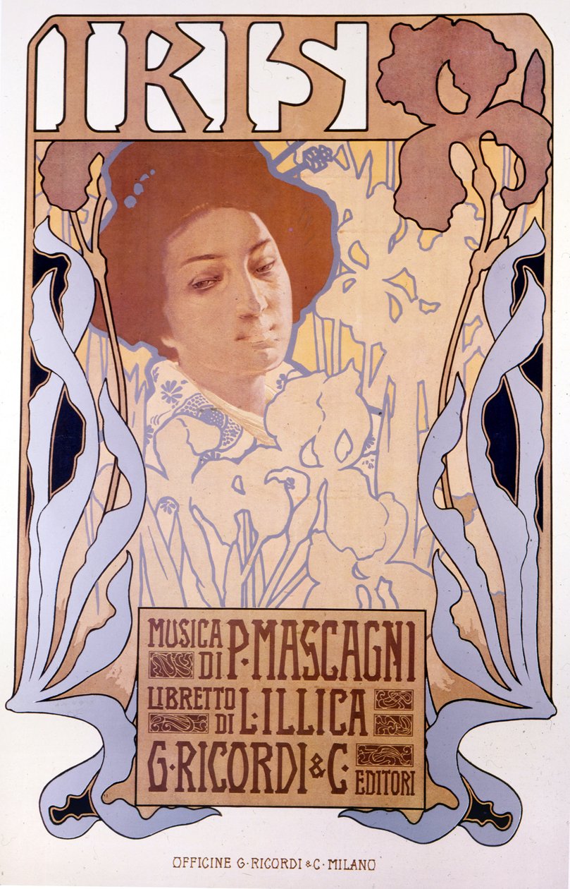Iris komponert av Pietro Mascagni, plakat av Leopoldo Metlicovitz, libretto av Luigi Illica, 1898. av Leopoldo Metlicovitz