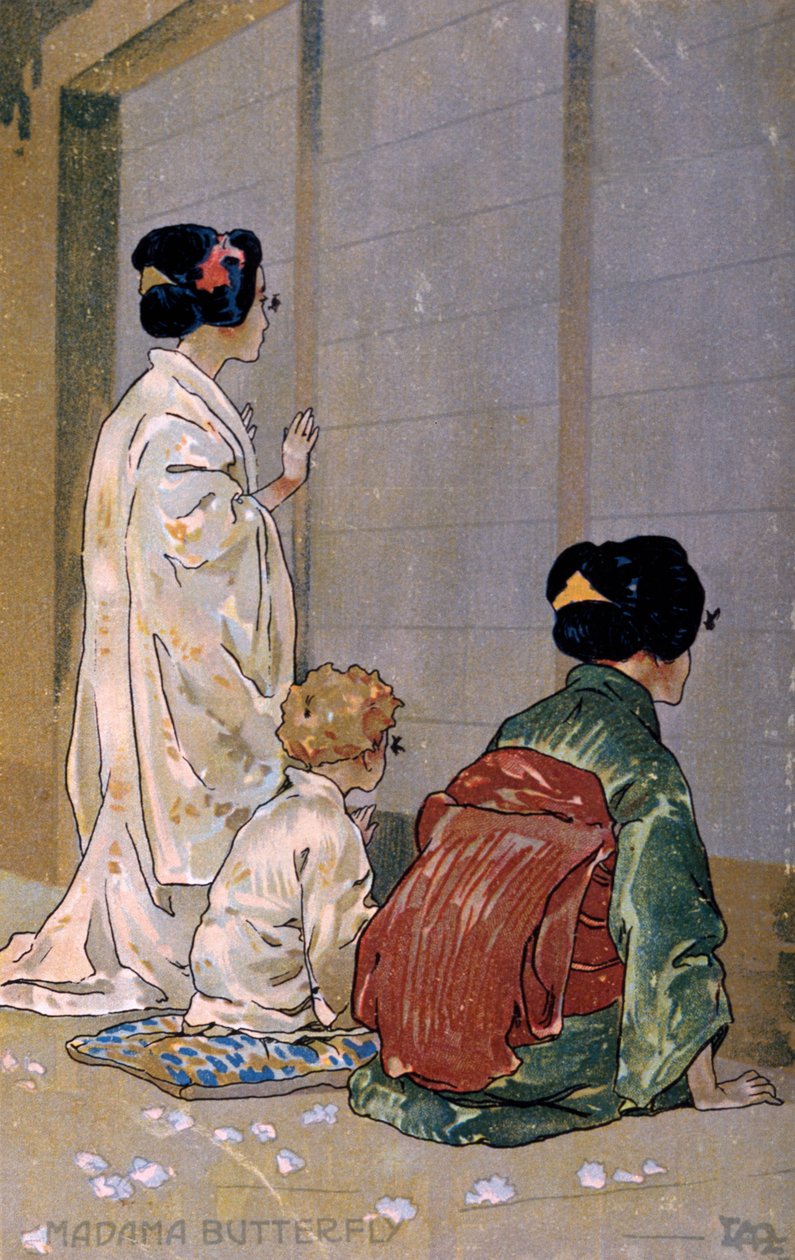 Postkort laget til premieren på "Madame Butterfly", i Brescia av Leopoldo Metlicovitz