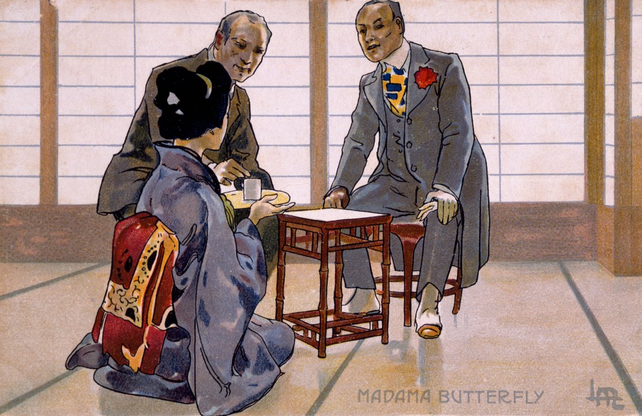 Postkort laget til premieren på "Madame Butterfly", i Brescia av Leopoldo Metlicovitz