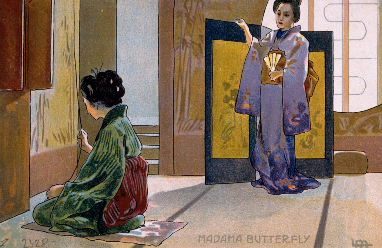 Postkort laget til premieren på "Madame Butterfly", i Brescia av Leopoldo Metlicovitz