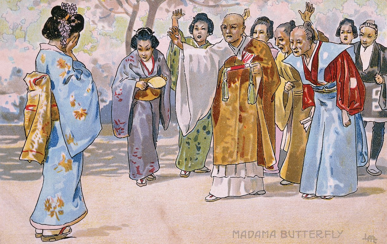 Postkort laget til premieren på "Madame Butterfly", i Brescia av Leopoldo Metlicovitz
