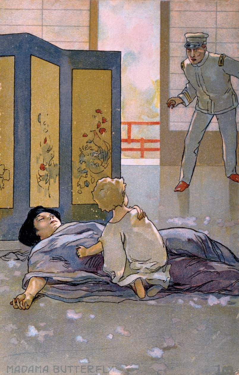 Postkort laget til premieren på "Madame Butterfly", i Brescia av Leopoldo Metlicovitz
