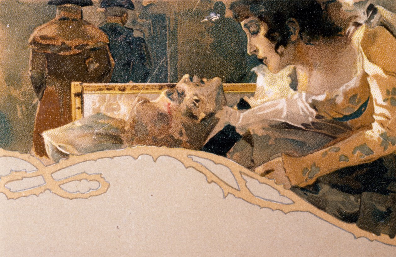 Postkort illustrert av Leopoldo Metlicovitz (1868-1944) som viser scener fra Tosca, opera av Giacomo Puccini (1858-1924) av Leopoldo Metlicovitz