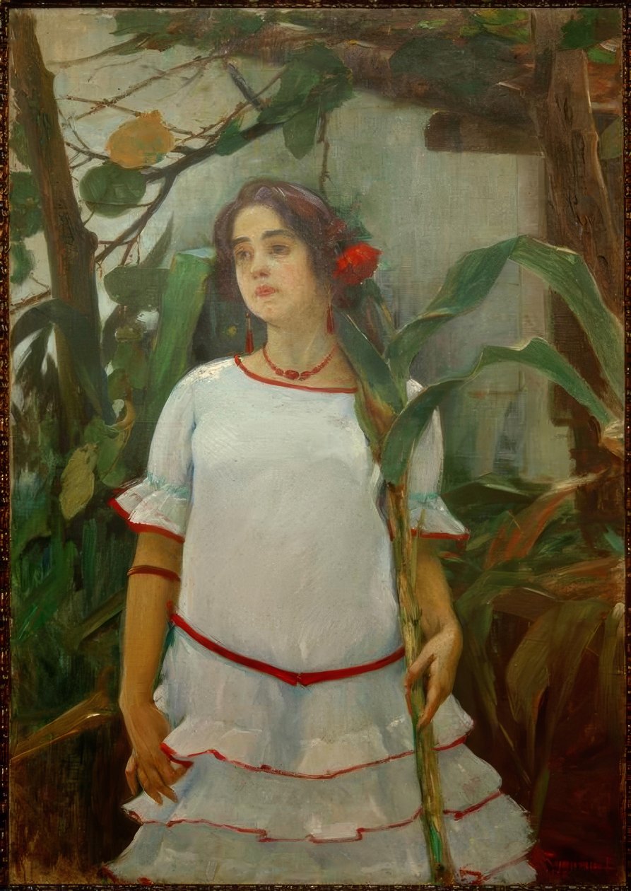 Retrato de muchacha con caña (jente med stokk) av Leopoldo Romañach