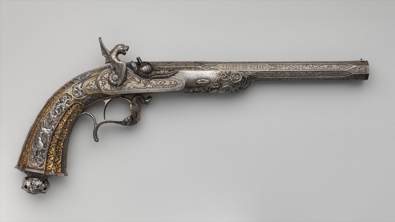 Percussion Exhibition Pistol, fransk, datert 1851 av Lepage Moutier
