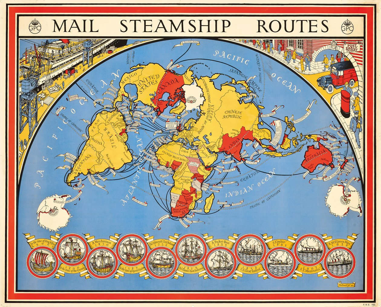 Plakat reklame post dampskip ruter av Leslie MacDonald Gill