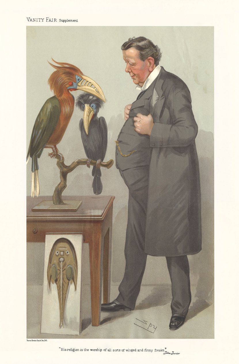 Professor Ray Lankester - portrett som står og ser på fugler av Leslie Matthew (1851 1922) Ward
