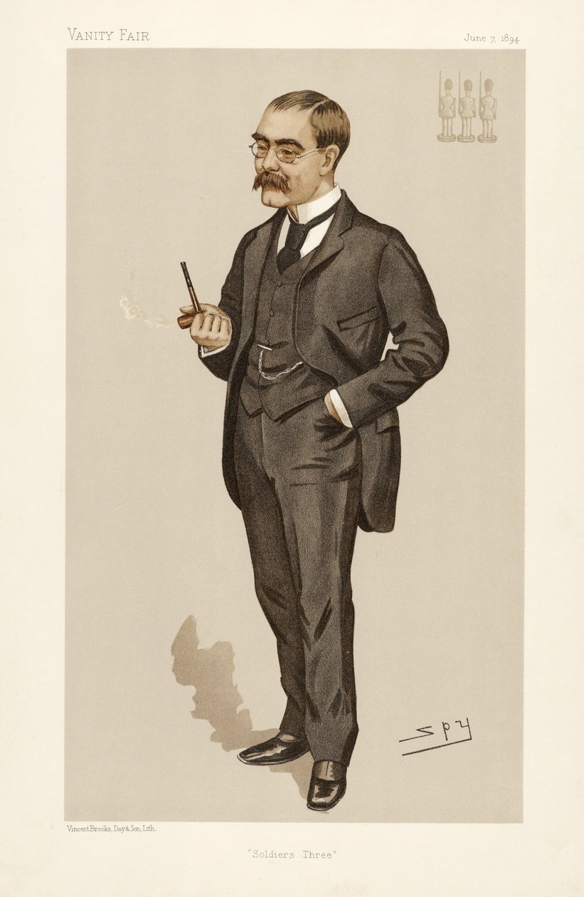 Rudyard Kipling (1865 - 1936), fra Vanity Fair, pub. 1894 (fargelitografi) av Leslie Matthew Ward