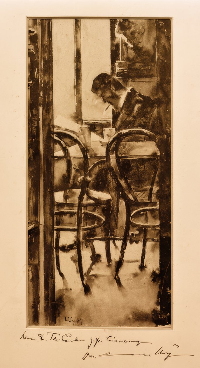 Café Gelber i Hamburg (avislesermann i kafeen) av Lesser Ury