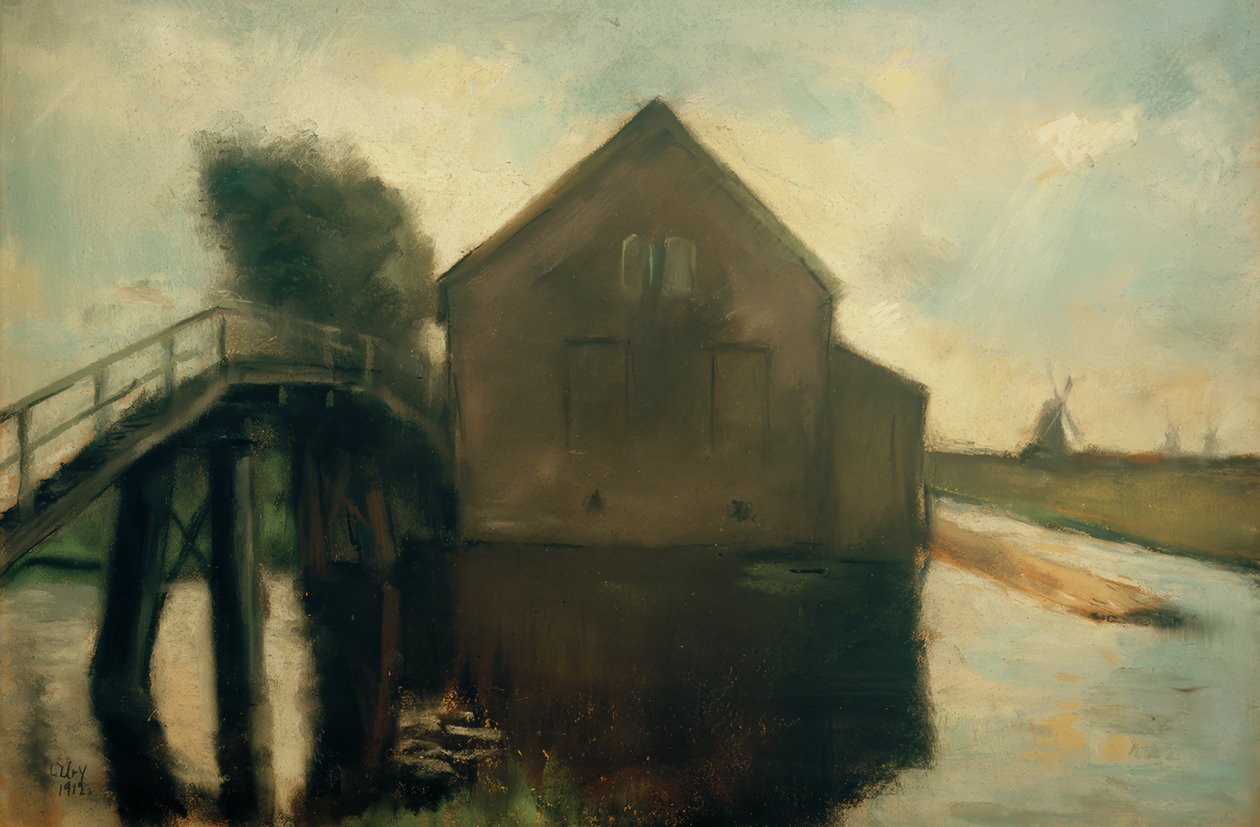 Nederlandsk landskap med vindmøller av Lesser Ury