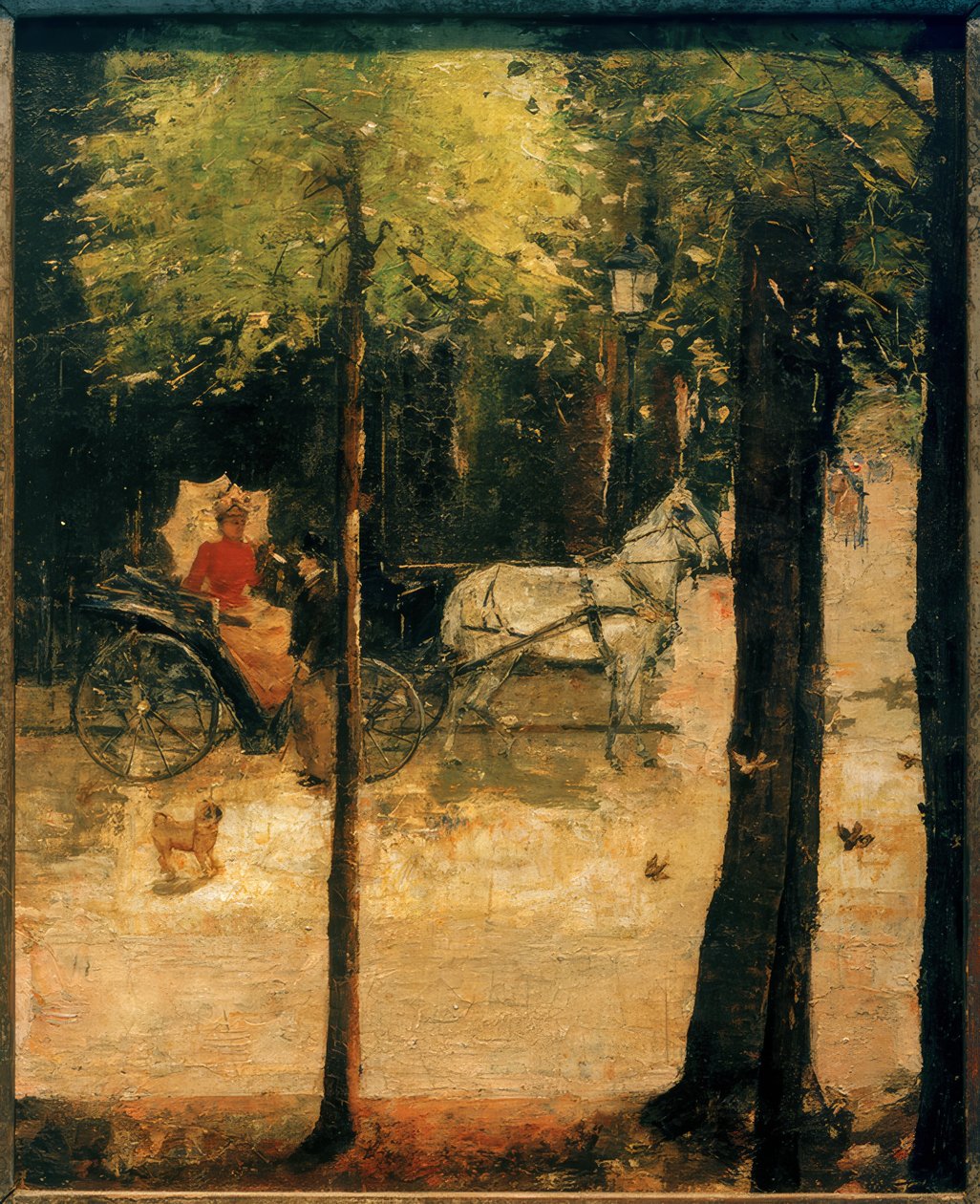 Vår i Tiergarten (dame i vogna) av Lesser Ury
