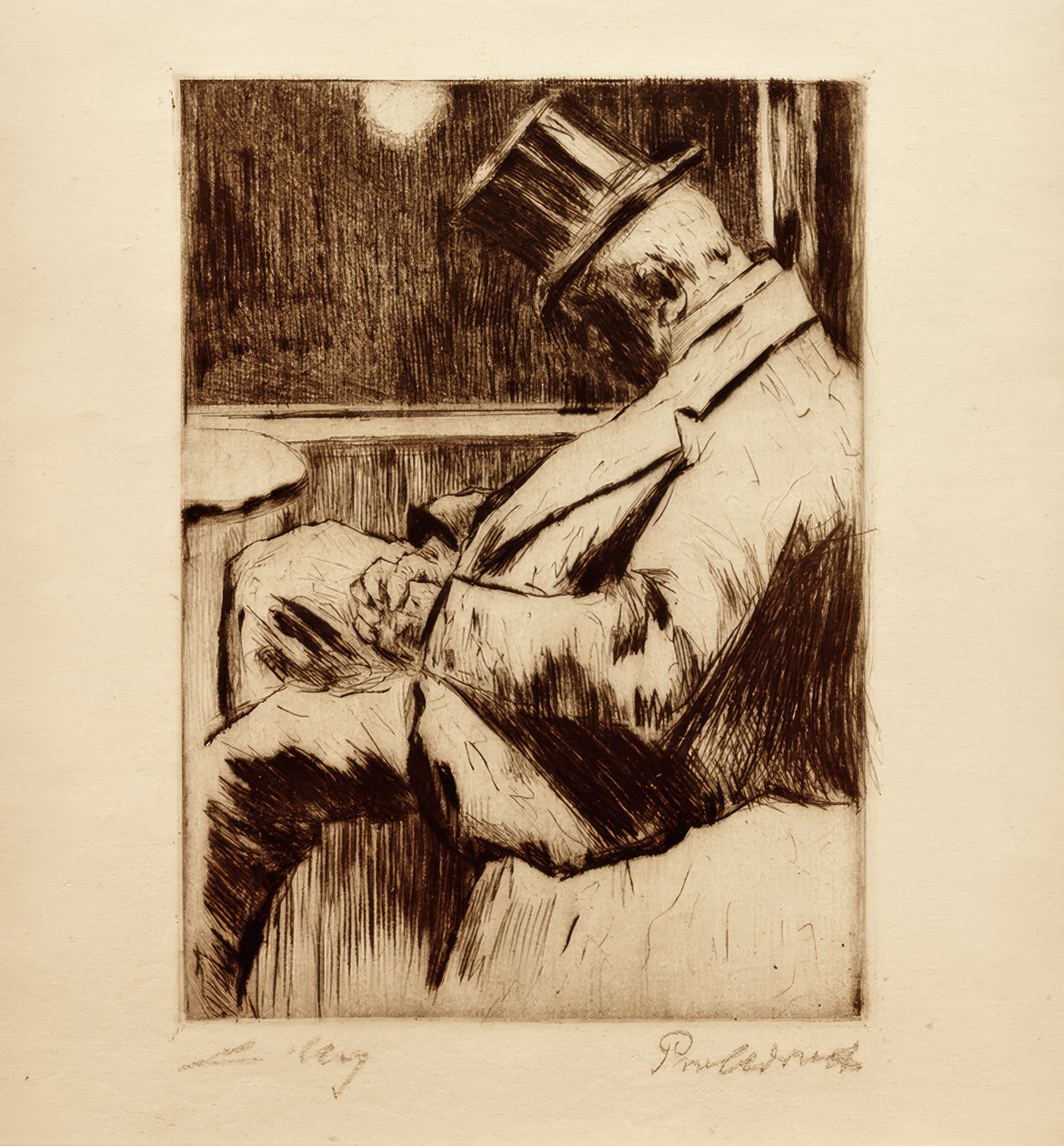 Morgenstemning: sovende herre med topphatt av Lesser Ury
