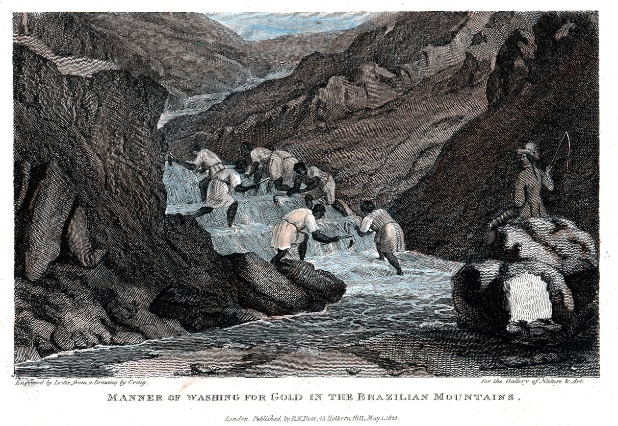 Måte å vaske for gull i de brasilianske fjellene, 1814 av Lester