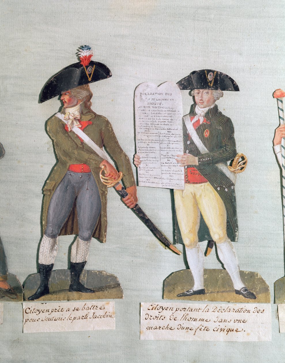 En borger klar til å kjempe og en borger som bærer erklæringen om menneskerettighetene (gouache på kort) av Lesueur Brothers