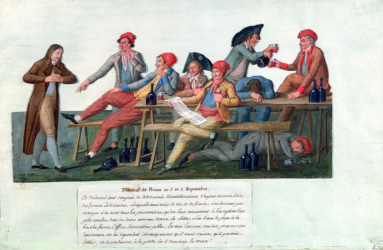 Fengselsdomstolen av 2. og 3. september 1792 (gouache på kort) av Lesueur Brothers