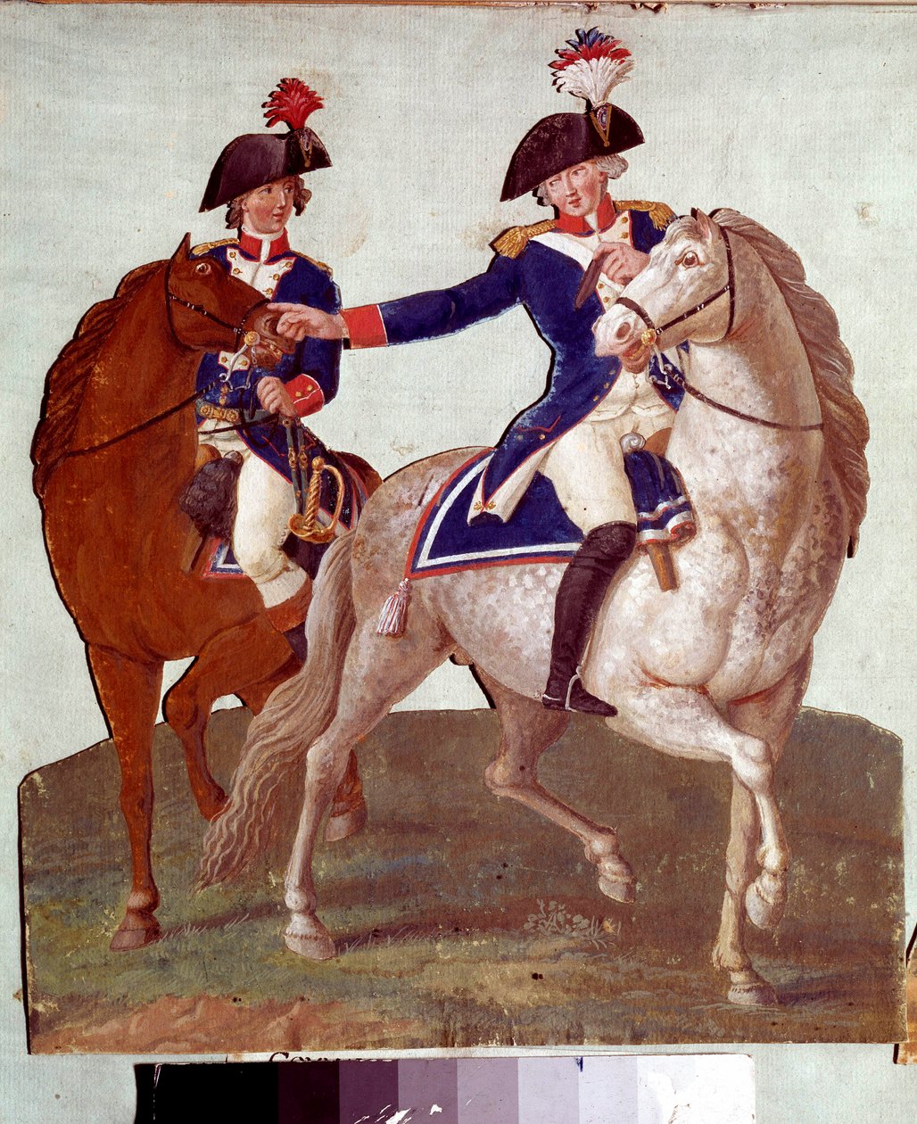 Kommandør for den parisiske hæren gir ordre til sin aide-de-camp: representasjon av soldater under revolusjonen i 1789. Gouache fra Lesueur-brødrene. 18. århundre. Musée Carnavalet, Paris av Lesueur Brothers